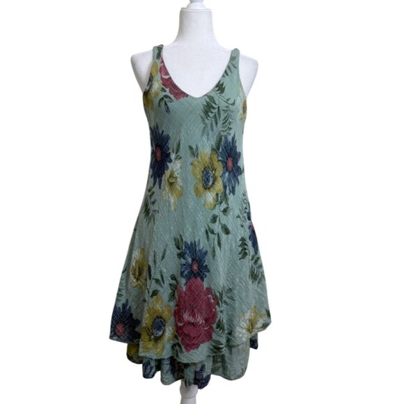 Colette Womens Sleeveless Dress Floral Ruffled Hem Fairly Garden Green Size XS - Picture 1 of 6